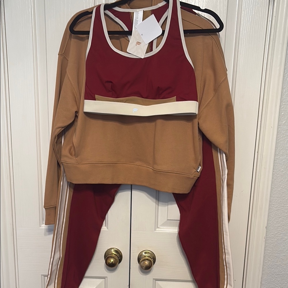 Fabletics 3 piece set! Red and Tan Activewear Set